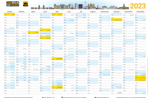 A1- und A4-Jahreskalender für Taxifahrer und Unternehmer zum Download