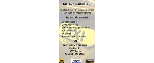 Taxi Berlin Kundencenter ab jetzt auch in Spandau